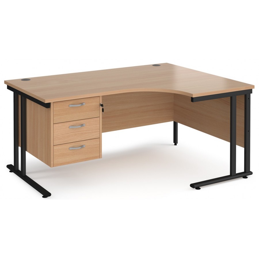 Maestro Cantilever Leg Corner Desk with Three Drawer Pedestal